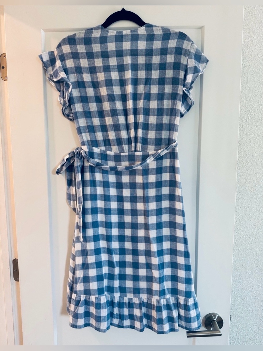 NEW Rails Brigitte Periwinkle Check Linen Wrap Dress Blue White Gingham | S - Picture 3 of 16